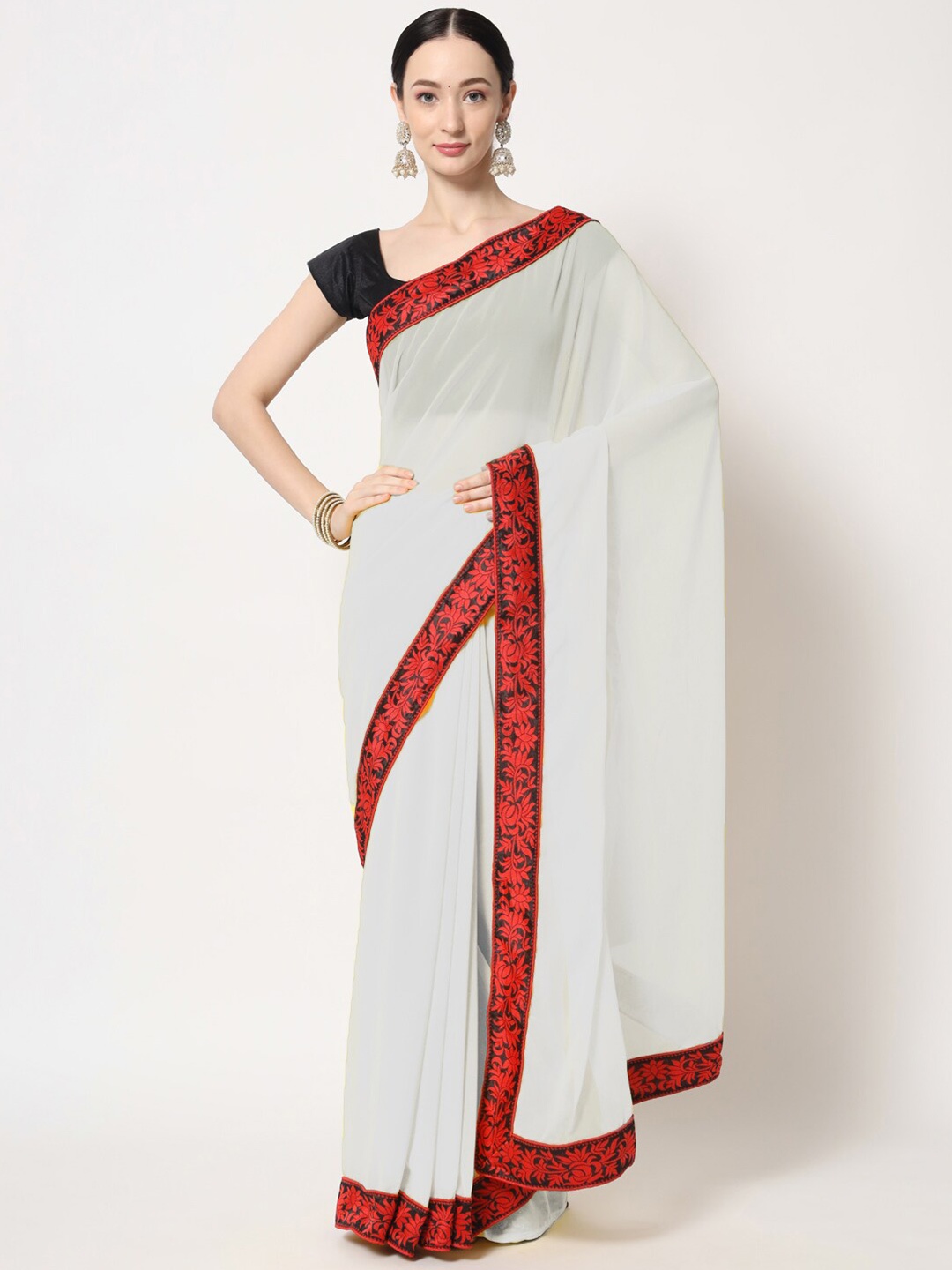 

B4ME COM Woven Design Border Saree, White