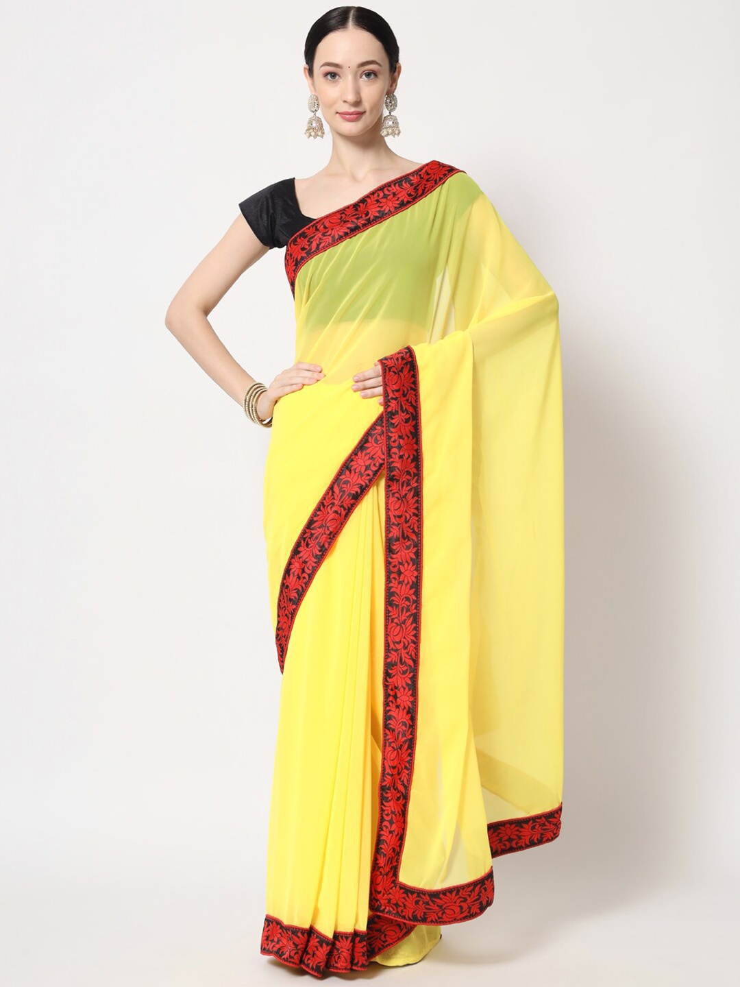 

B4ME COM Woven Design Border Saree, Yellow