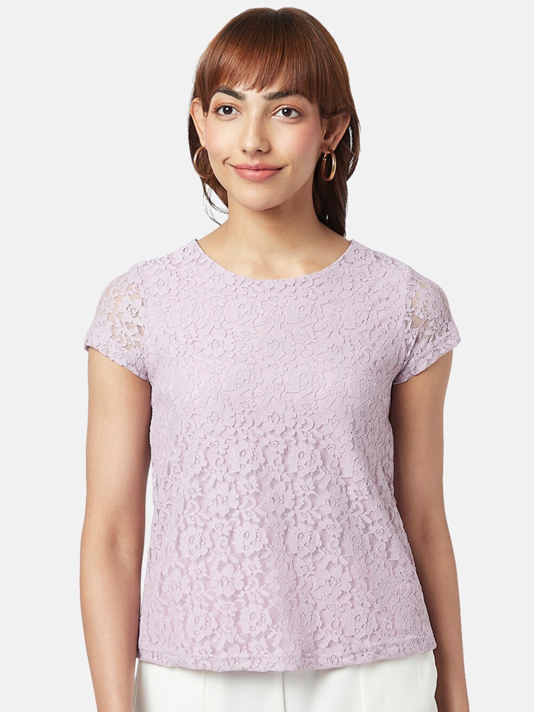 

Honey by Pantaloons Purple Self Design Schiflli Top