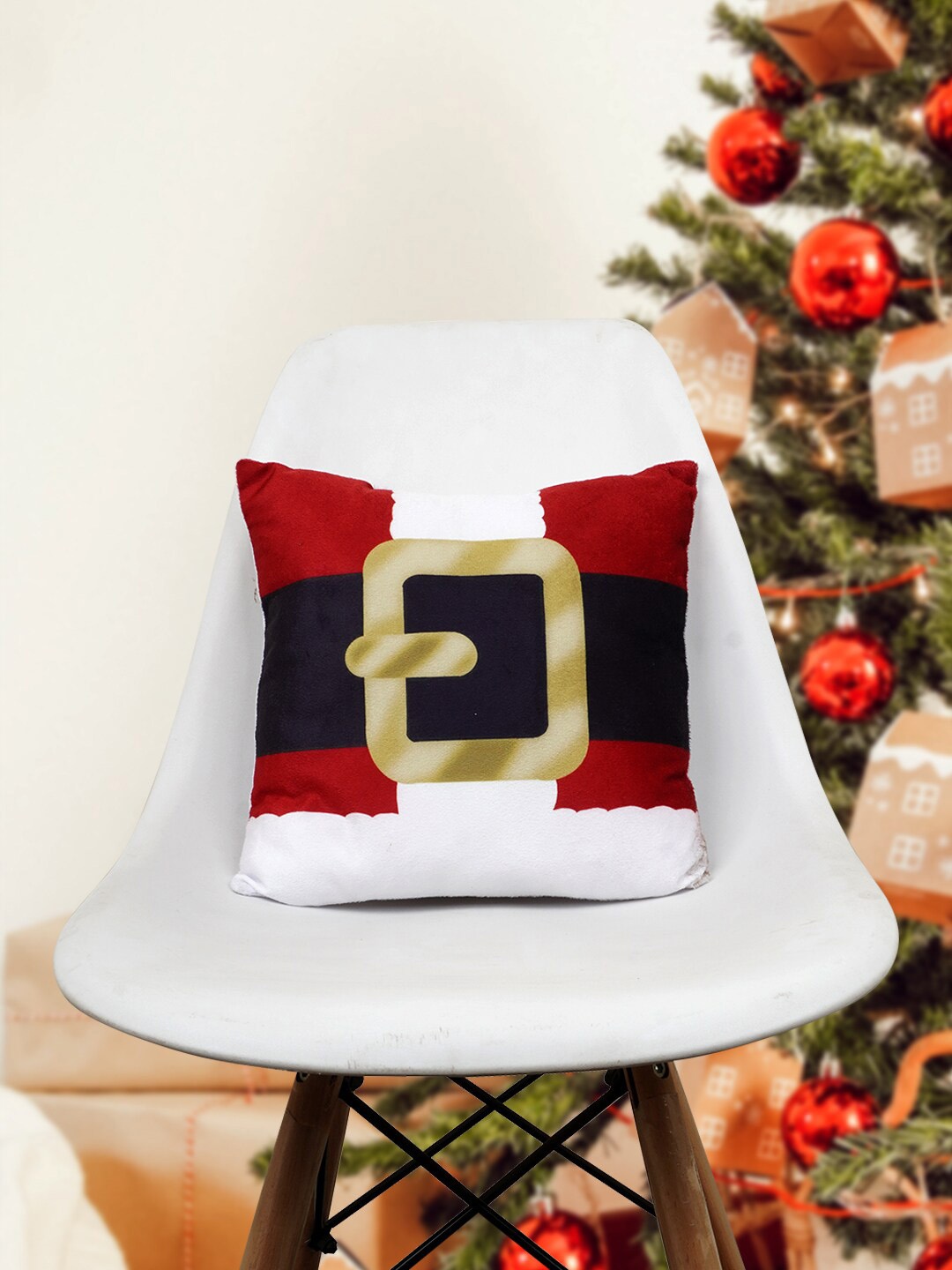 

Crazy Corner Color-Blocked Santa Coat Cushion, Red
