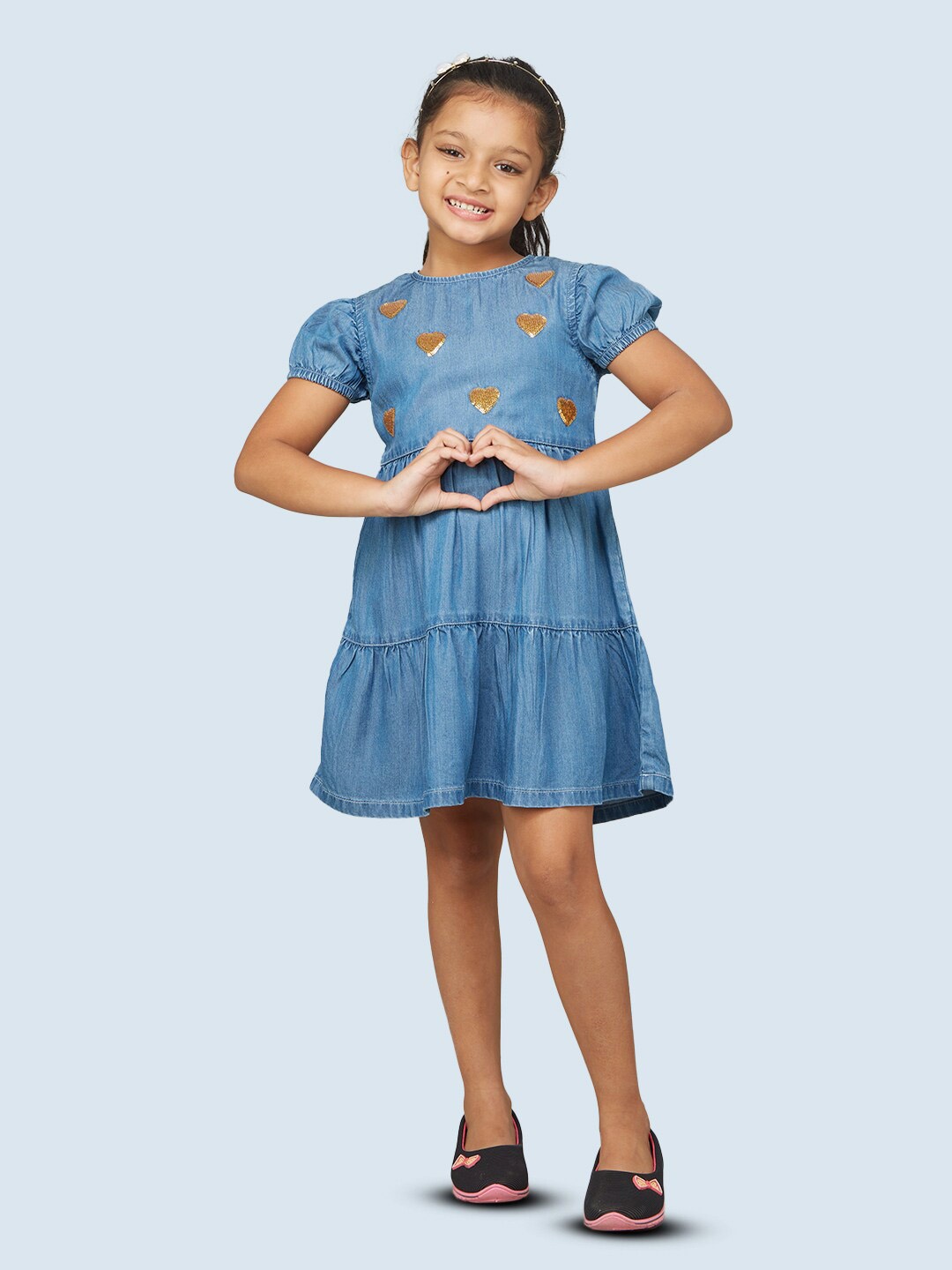 

Zalio Girls Embellished Denim A-Line Dress, Blue