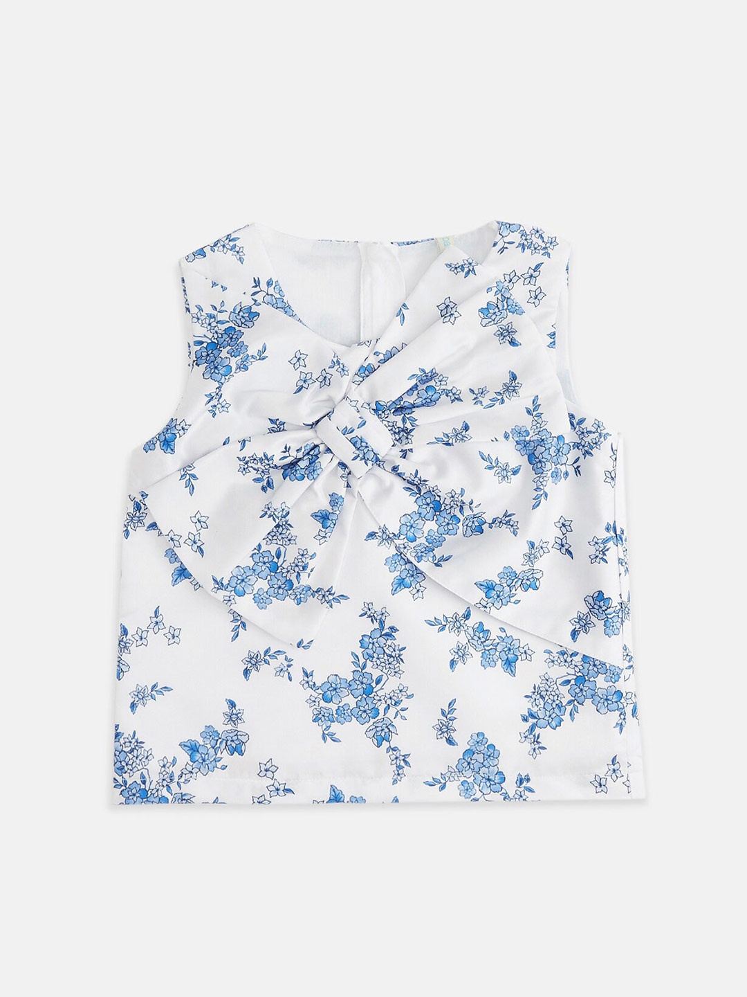 Pantaloons Junior Floral Printed Cotton Bow Detail Top, White