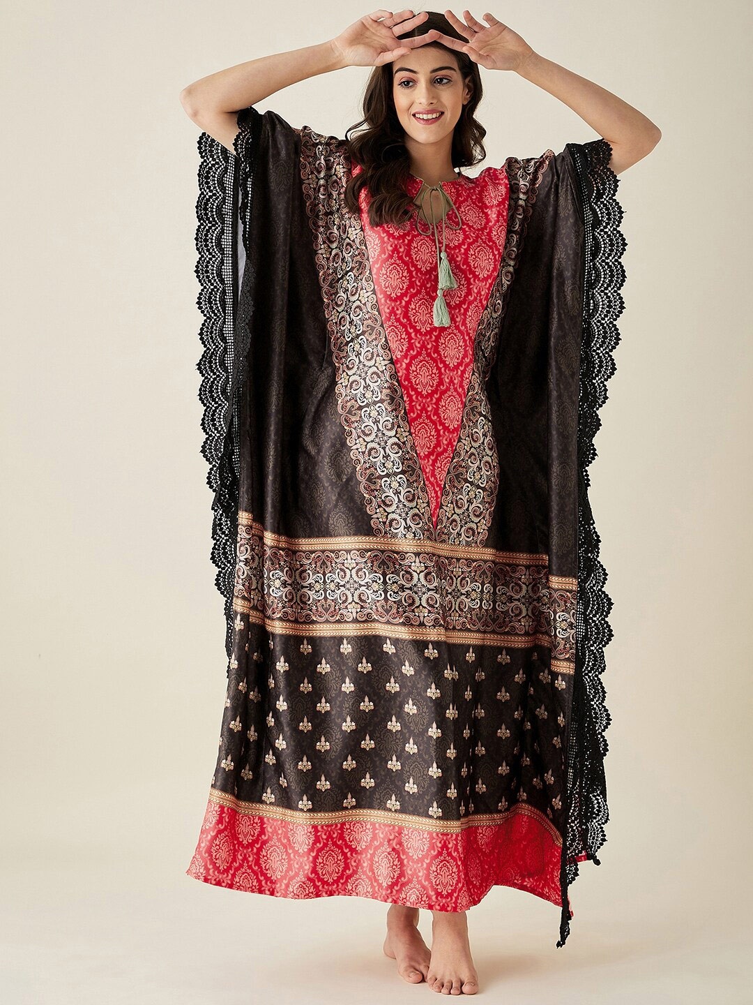 

The Kaftan Company Printed Maxi Nightdress, Red