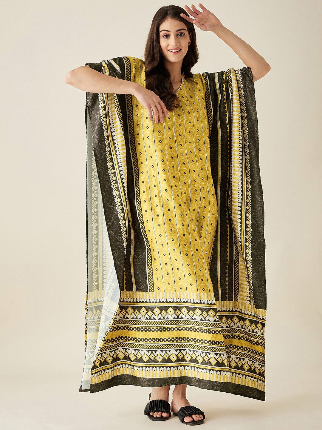 

The Kaftan Company Printed Maxi Nightdress, Yellow