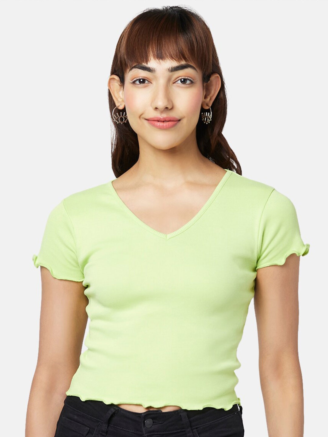 

People V-Neck Crop Top, Yellow
