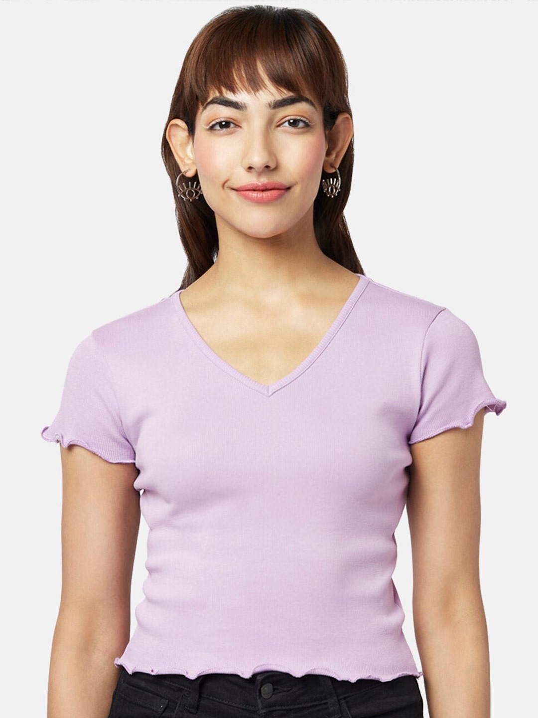 

People V-Neck Cotton Crop Top, Purple