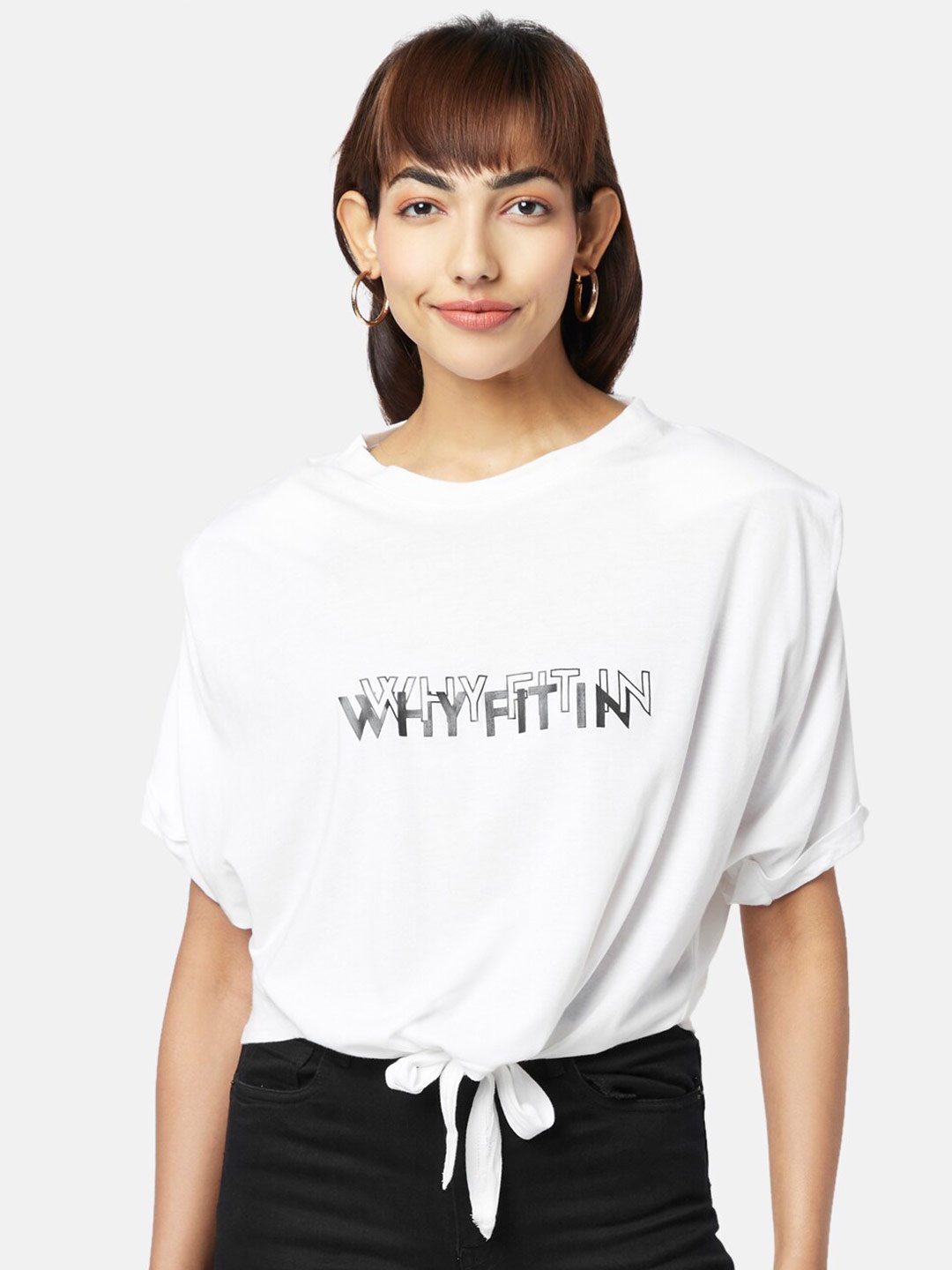 

SF JEANS by Pantaloons Typography Print Round Neck Crop Top, White