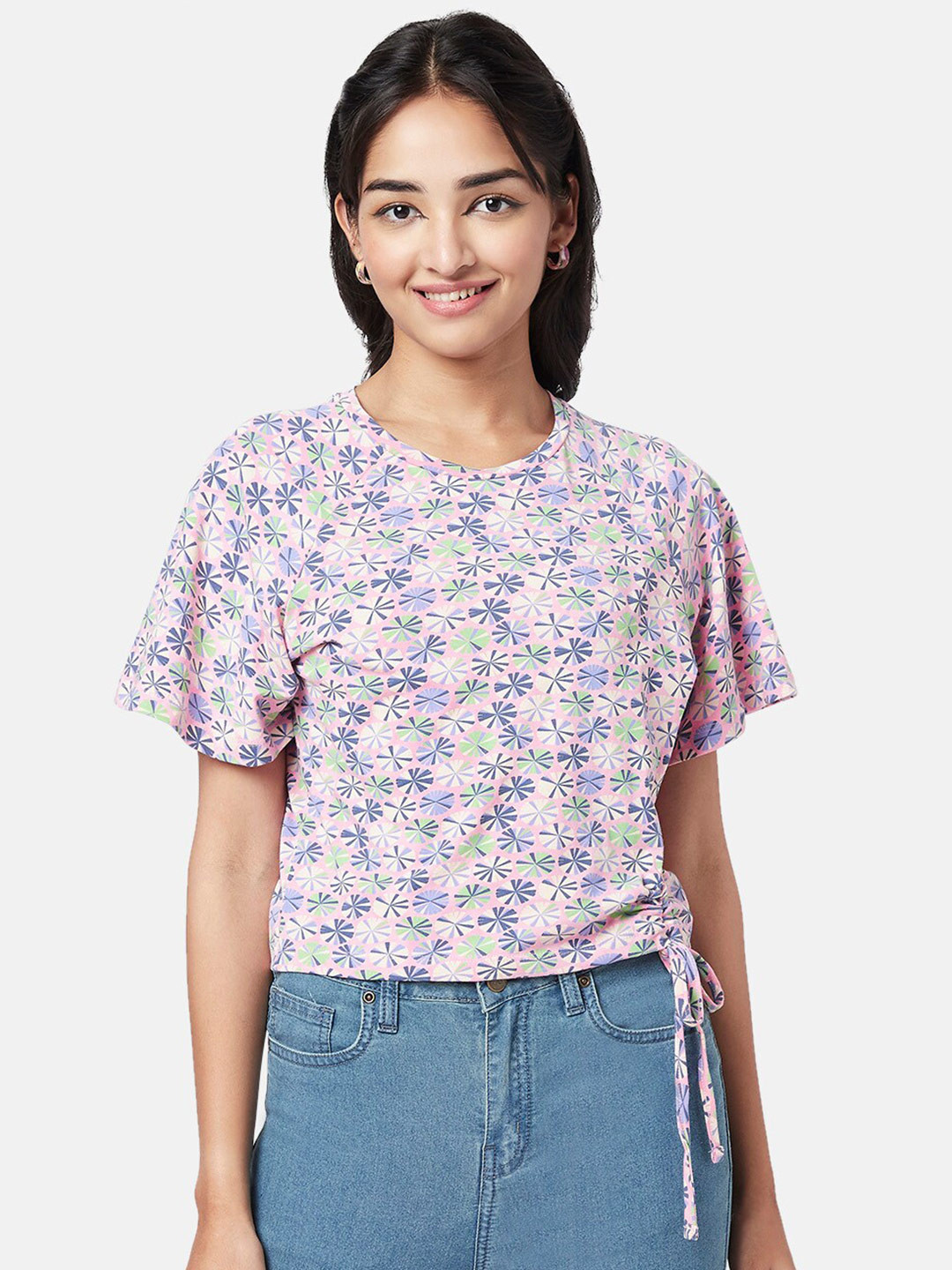 

YU by Pantaloons Floral Printed Cotton Crop Top, Pink