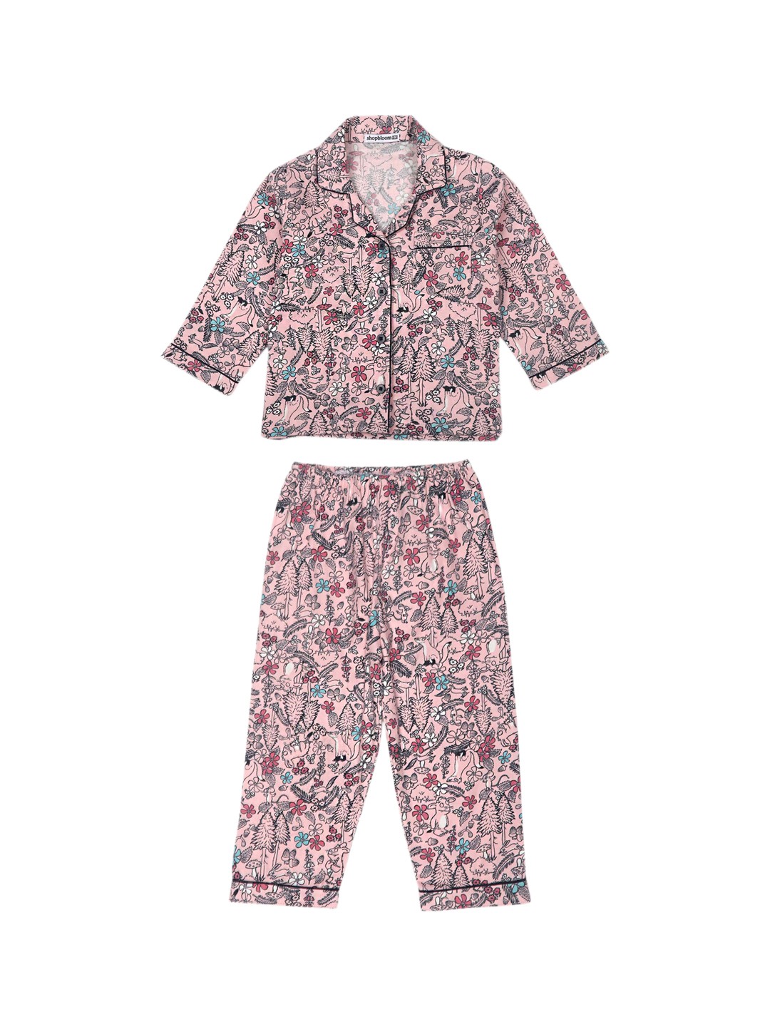 

shopbloom Kids Printed Pure Cotton Night suit, Pink