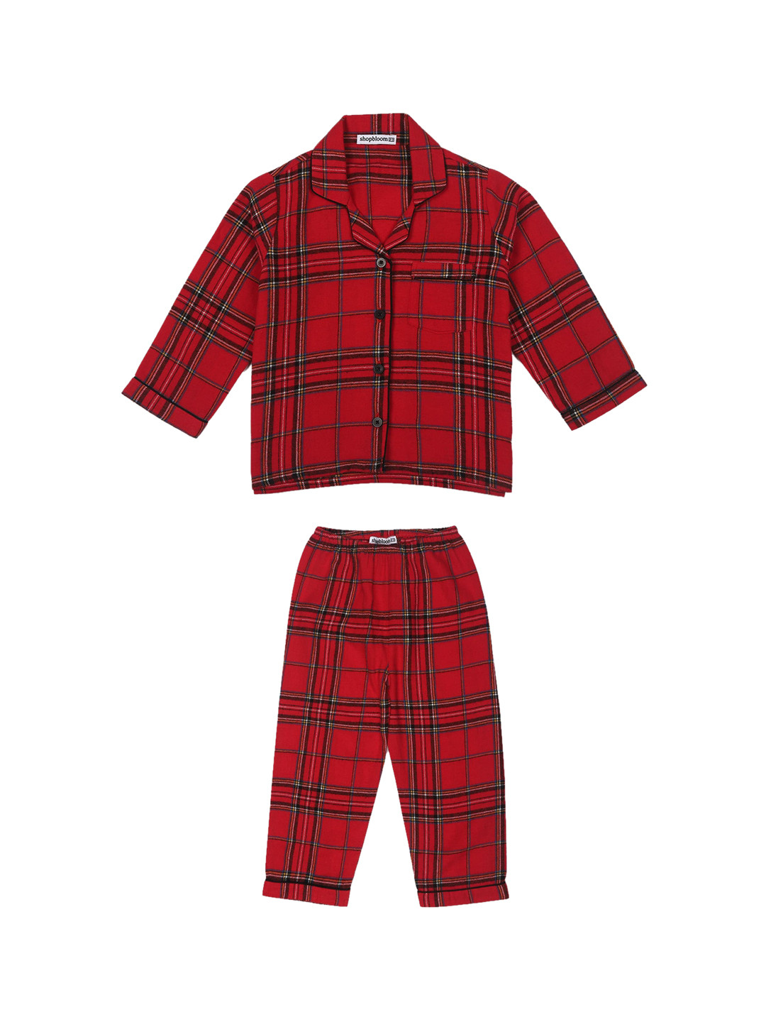 

shopbloom Kids Checked Pure Cotton Night suit, Red