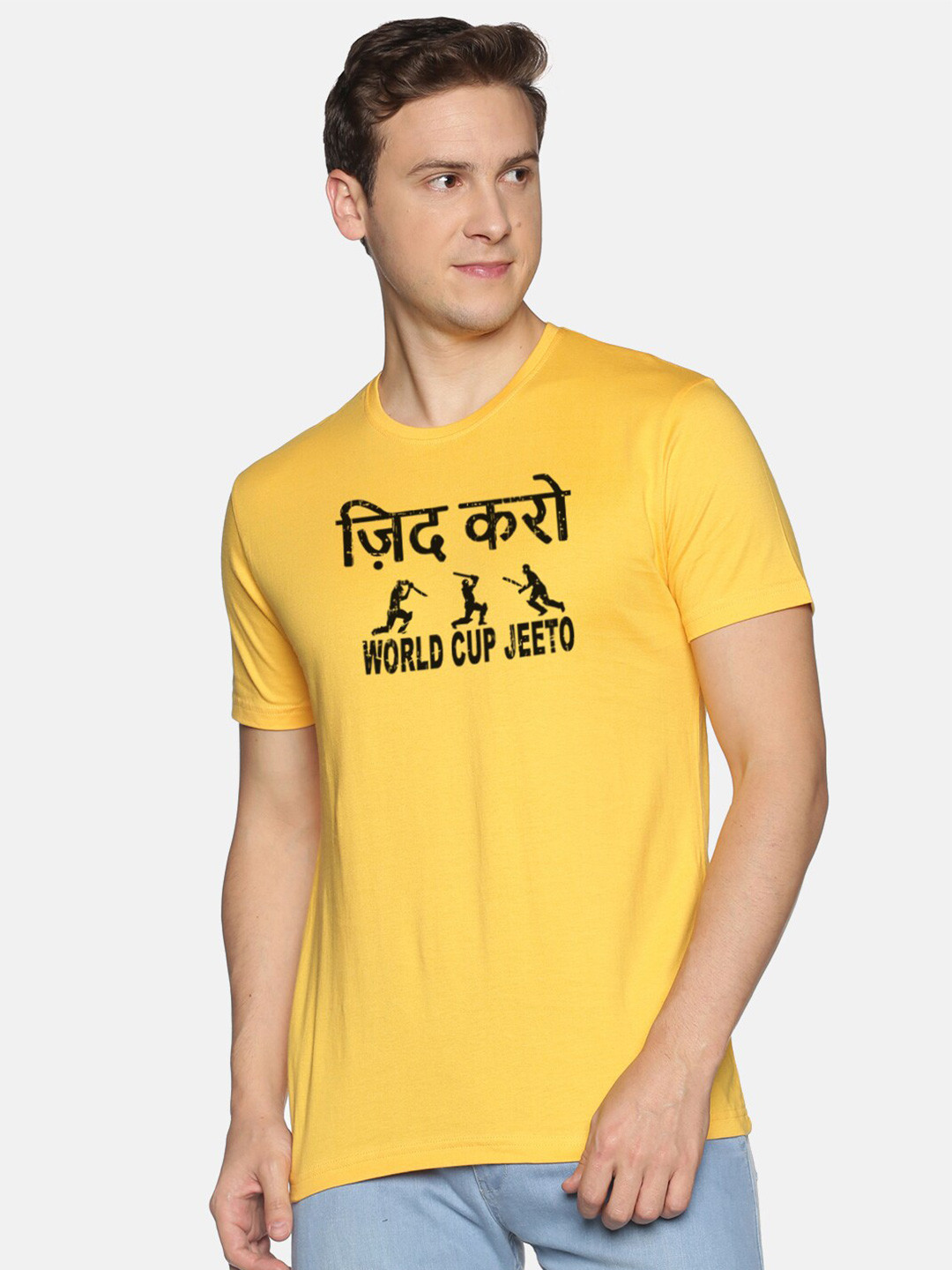 

BLACK RADIO Men Typography Printed Slim Fit Pure Cotton T-shirt, Yellow