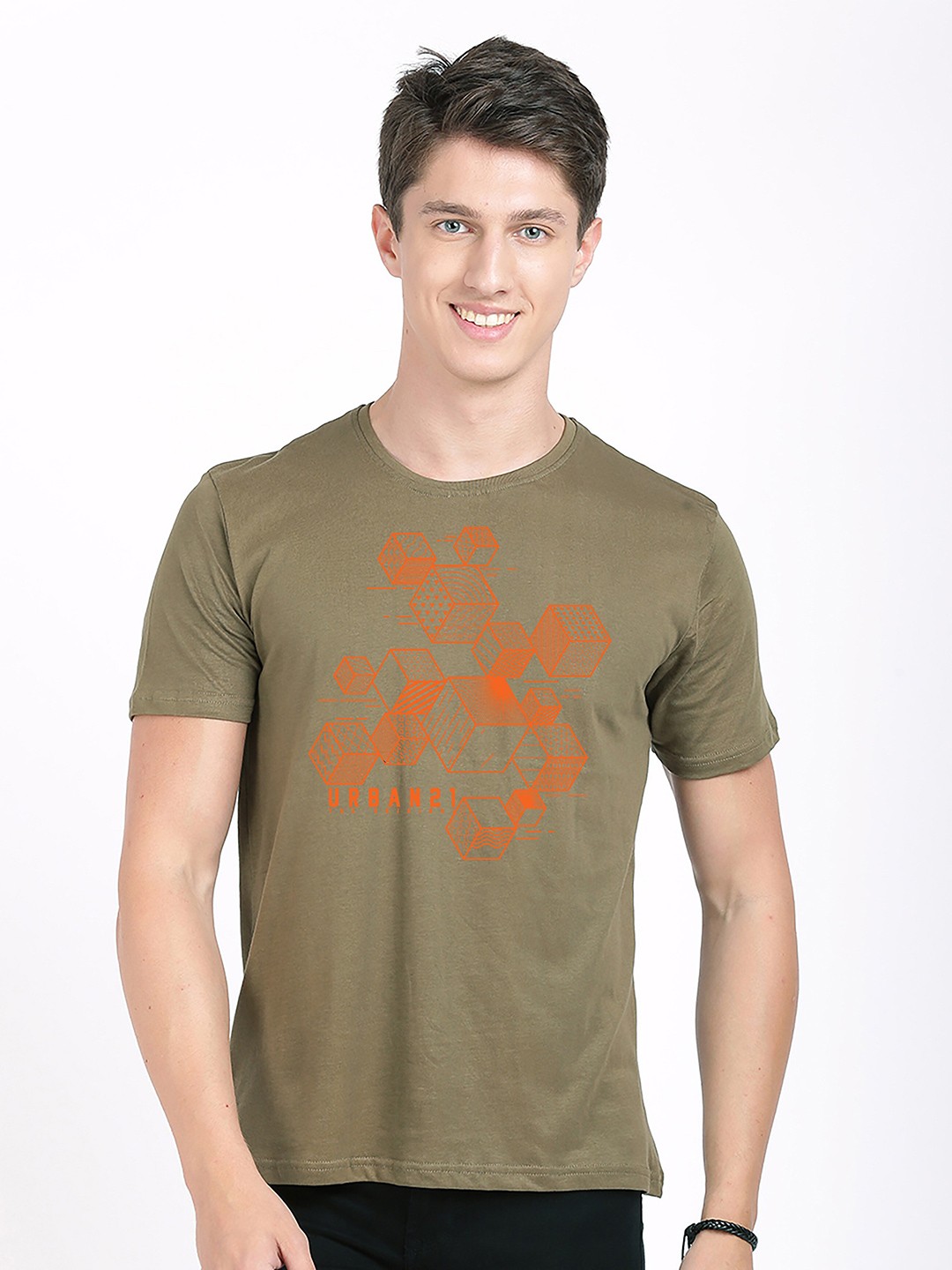 

BLACK RADIO Men Typography Printed Slim Fit Pure Cotton T-shirt, Olive