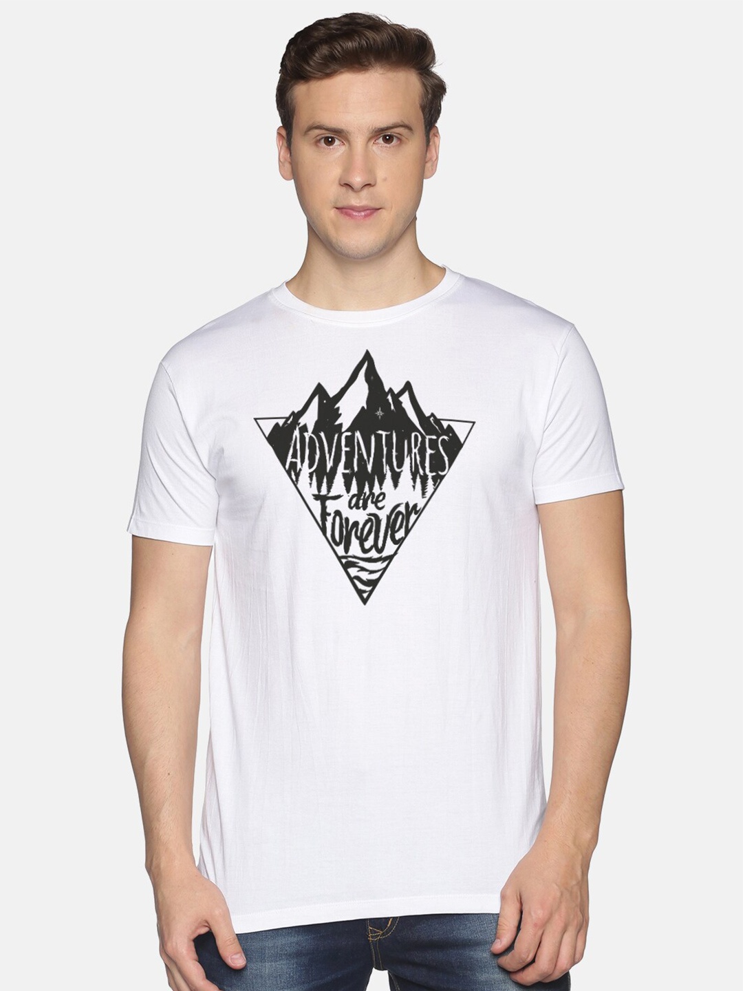 

BLACK RADIO Men Printed Slim Fit Cotton T-shirt, White