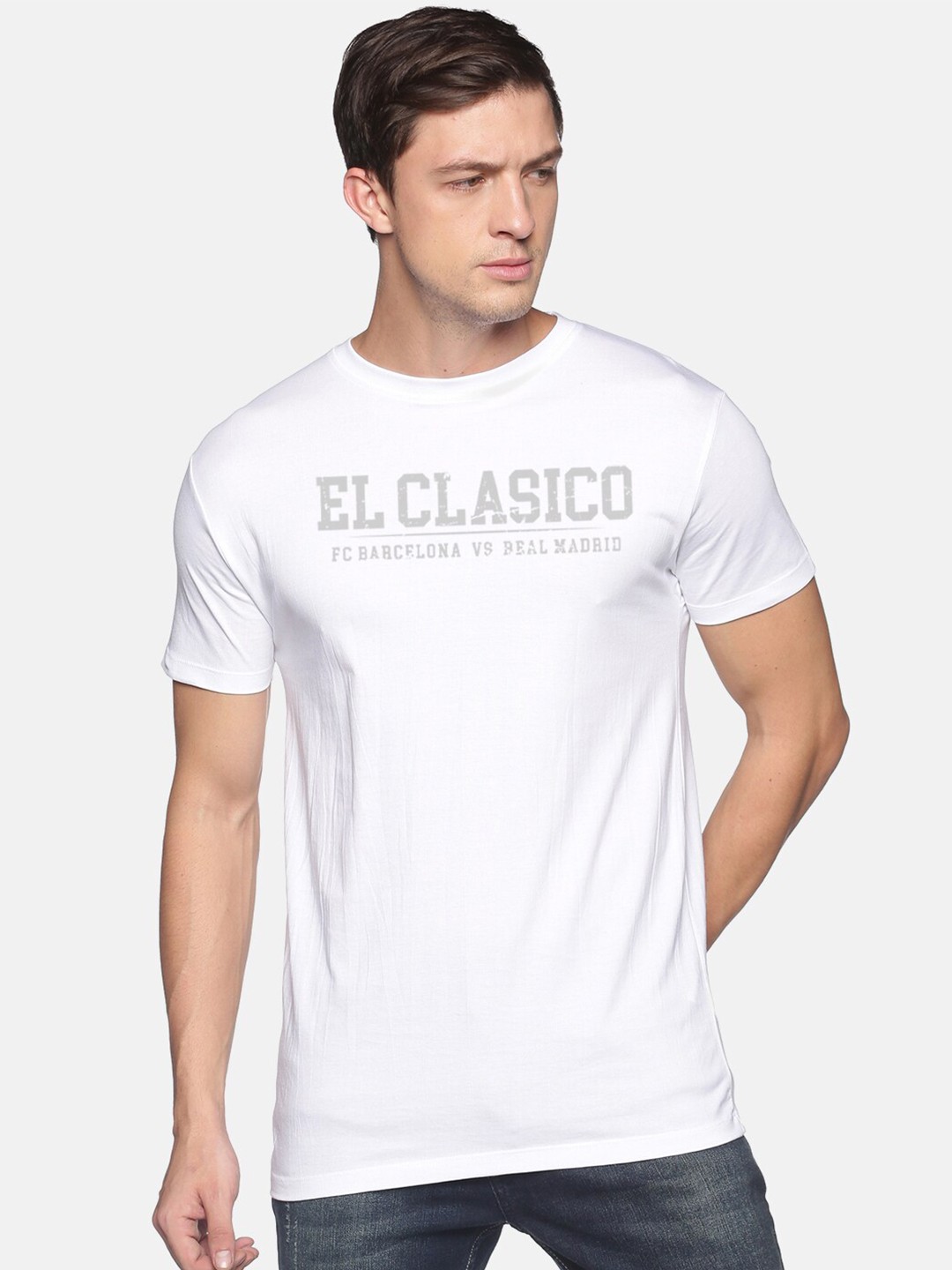 

BLACK RADIO Men Typography Printed Slim Fit Pure Cotton T-shirt, White