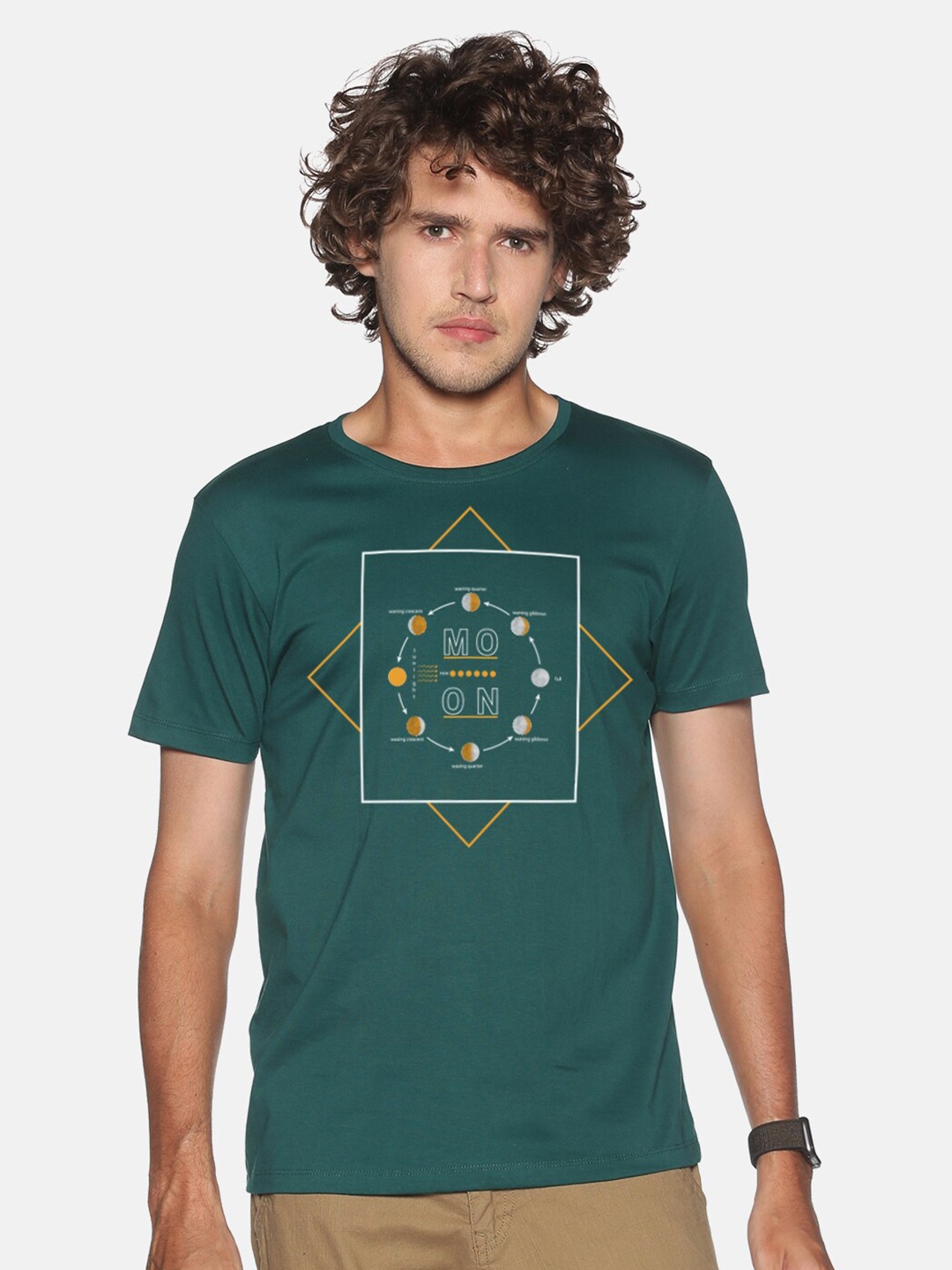 

BLACK RADIO Men Typography Printed Slim Fit Pure Cotton T-shirt, Green