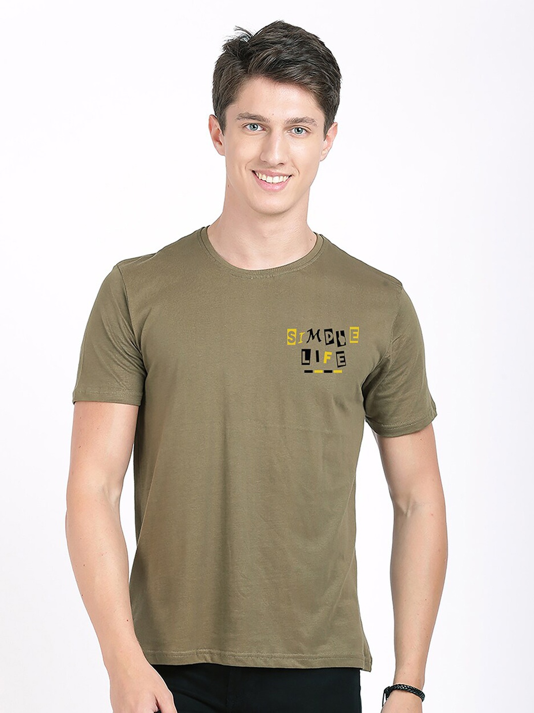 

BLACK RADIO Men Slim Fit Pure Cotton T-shirt, Olive