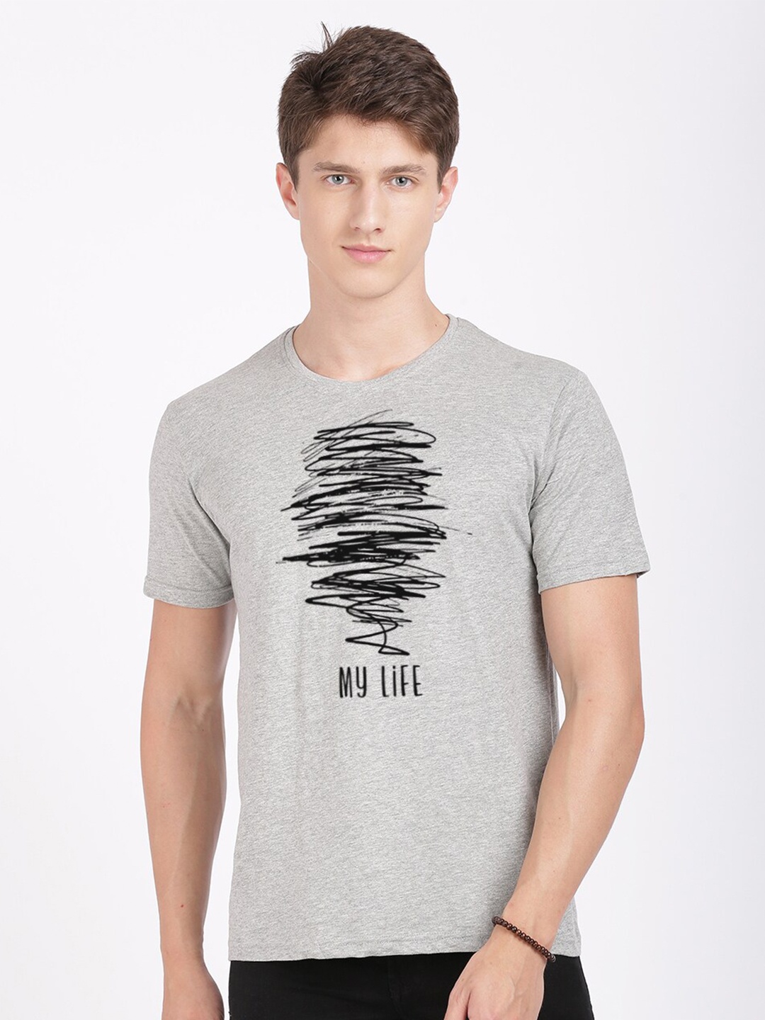 

BLACK RADIO Men Printed Slim Fit Cotton T-shirt, Grey