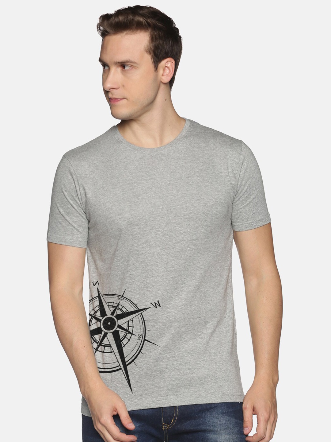 

BLACK RADIO Men Cotton Printed T-shirt, Grey