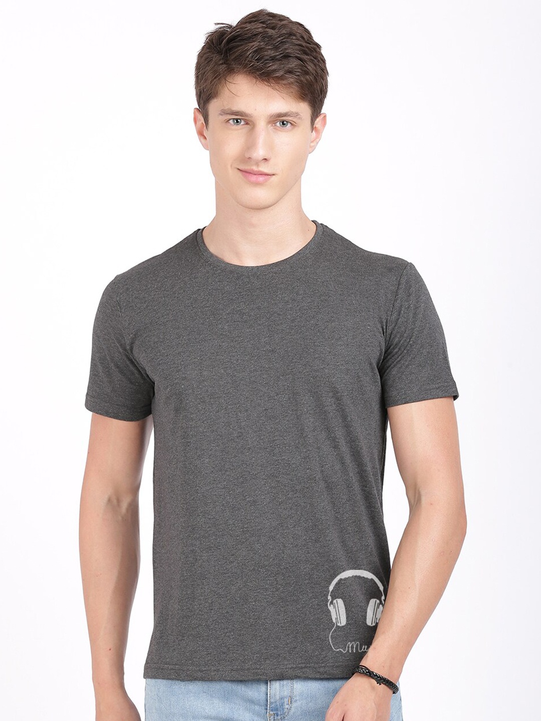 

BLACK RADIO Men Cotton T-shirt, Charcoal