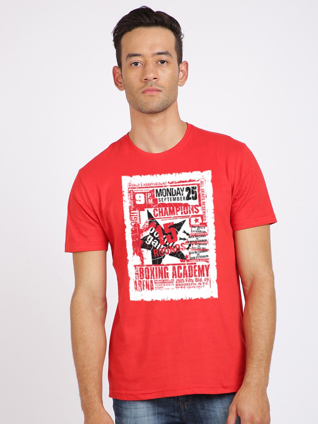 

BLACK RADIO Men Cotton Printed T-shirt, Red