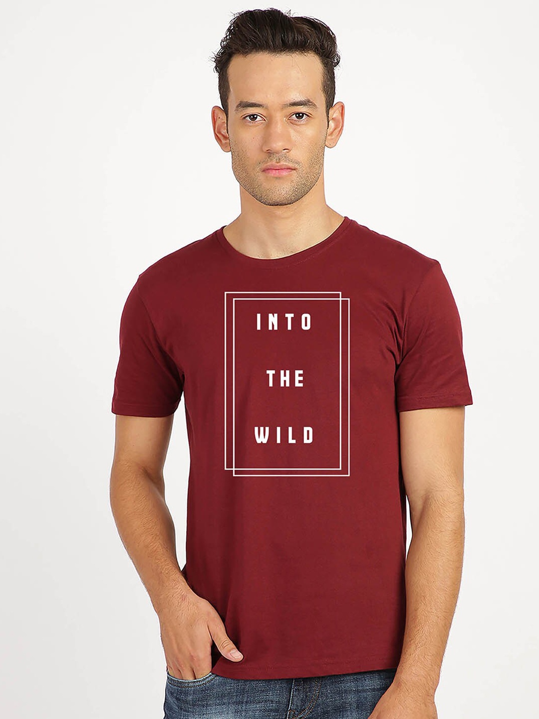 

BLACK RADIO Men Cotton Typography Printed T-shirt, Maroon