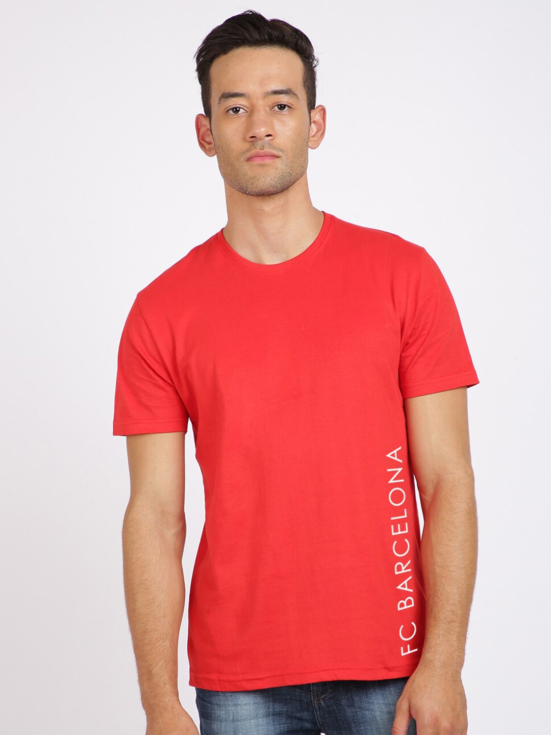 

BLACK RADIO Men Cotton Typography Printed T-shirt, Red