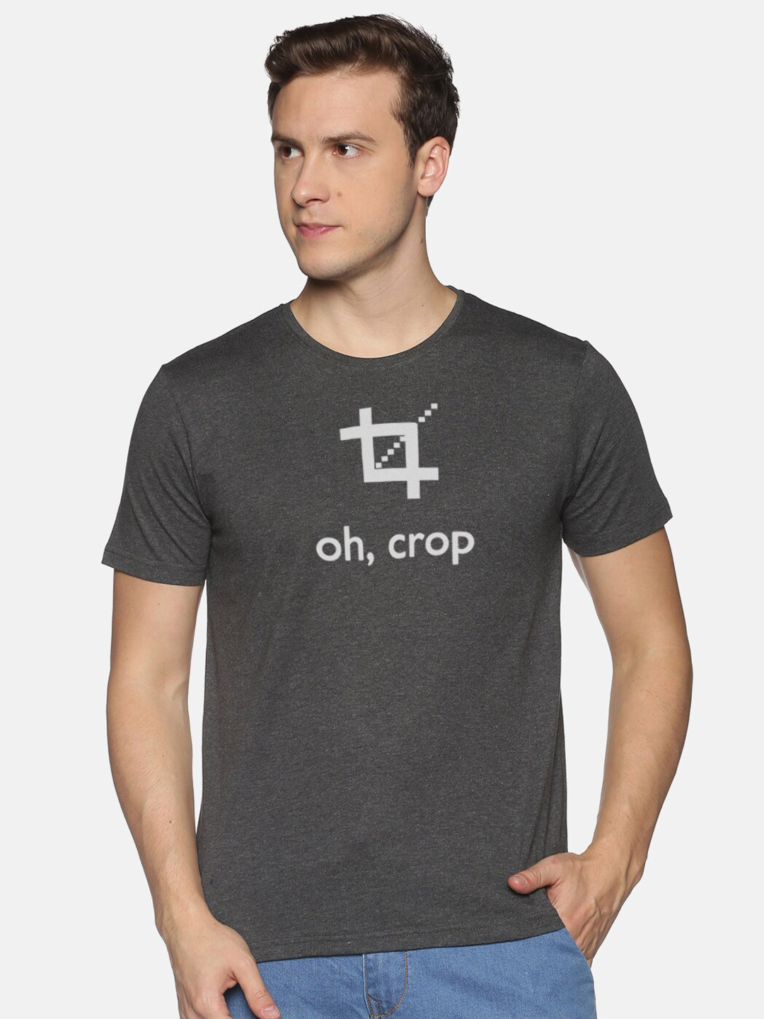 

BLACK RADIO Men Cotton Typography Printed T-shirt, Charcoal