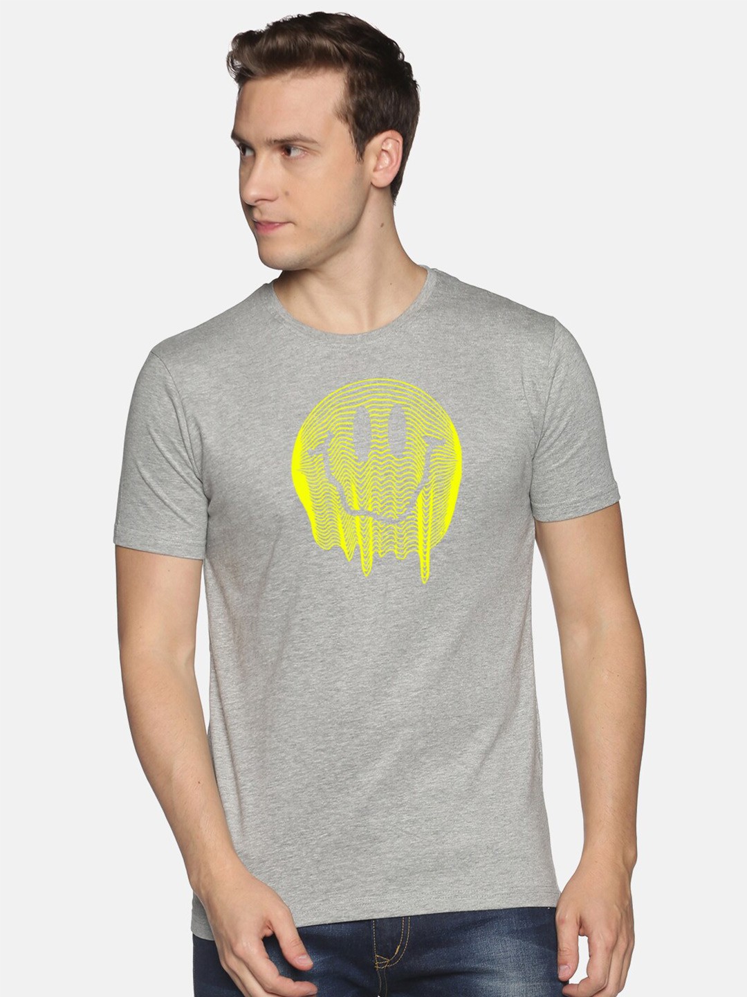 

BLACK RADIO Men Printed Slim Fit Cotton T-shirt, Grey