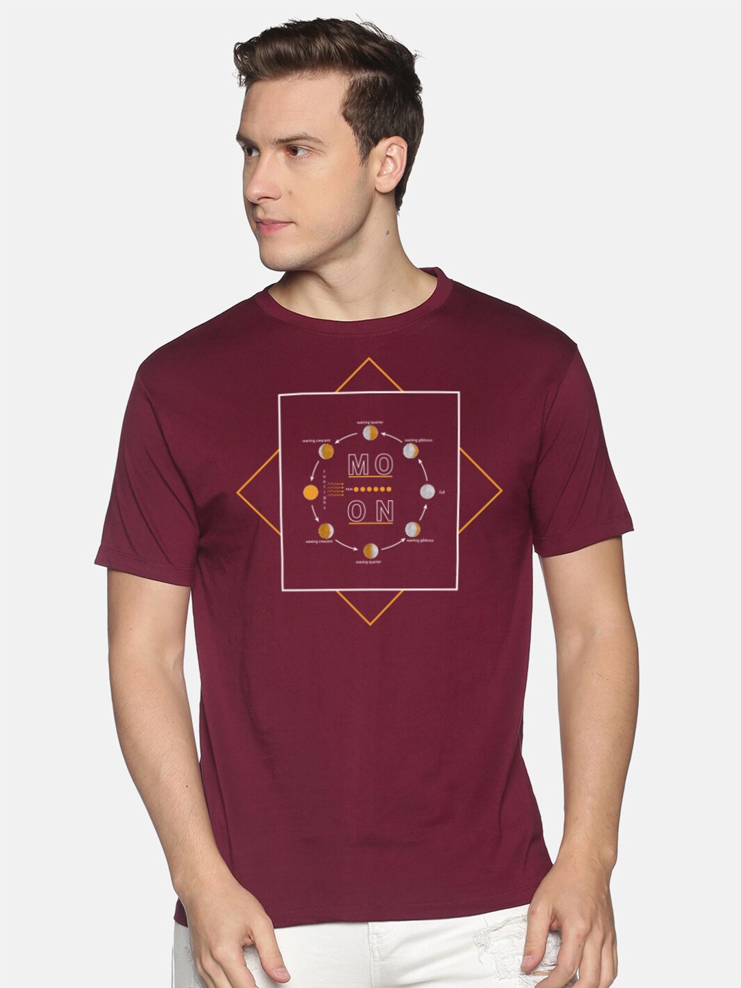 

BLACK RADIO Men Printed Slim Fit Cotton T-shirt, Maroon