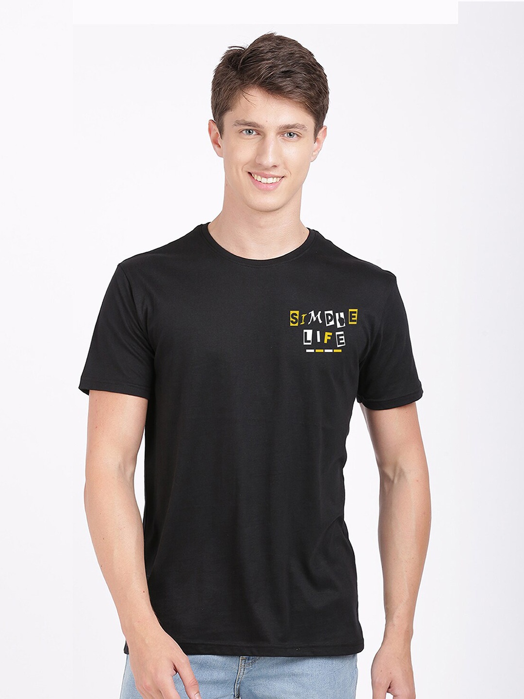 

BLACK RADIO Men Typography Slim Fit Cotton T-shirt