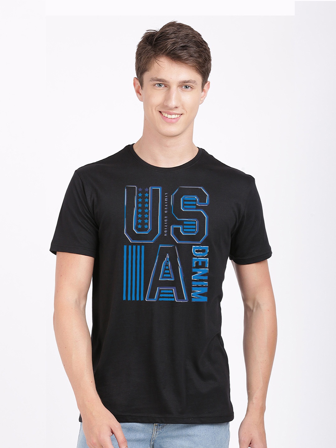 

BLACK RADIO Men Typography Printed Slim Fit Cotton T-shirt