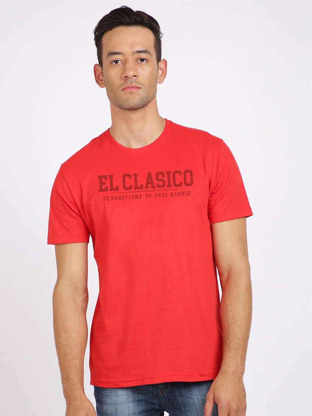 

BLACK RADIO Men Typography Printed Slim Fit Cotton T-shirt, Red