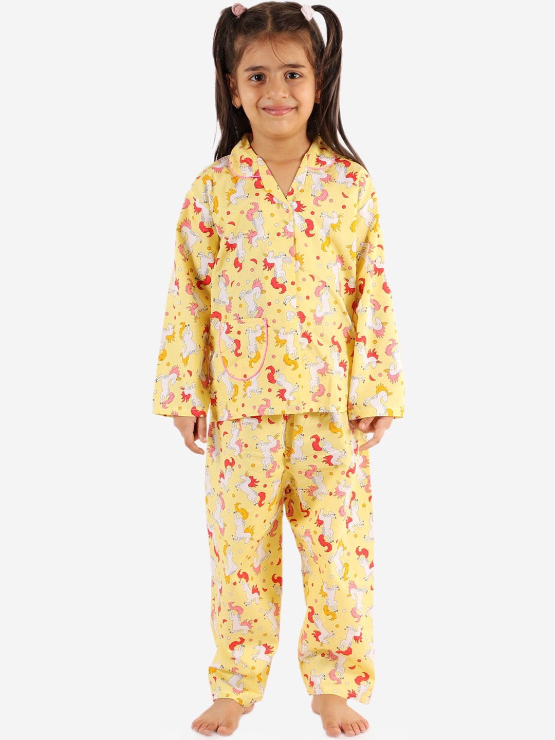 

KID1 Girls Printed Pure Cotton Night suit, Yellow