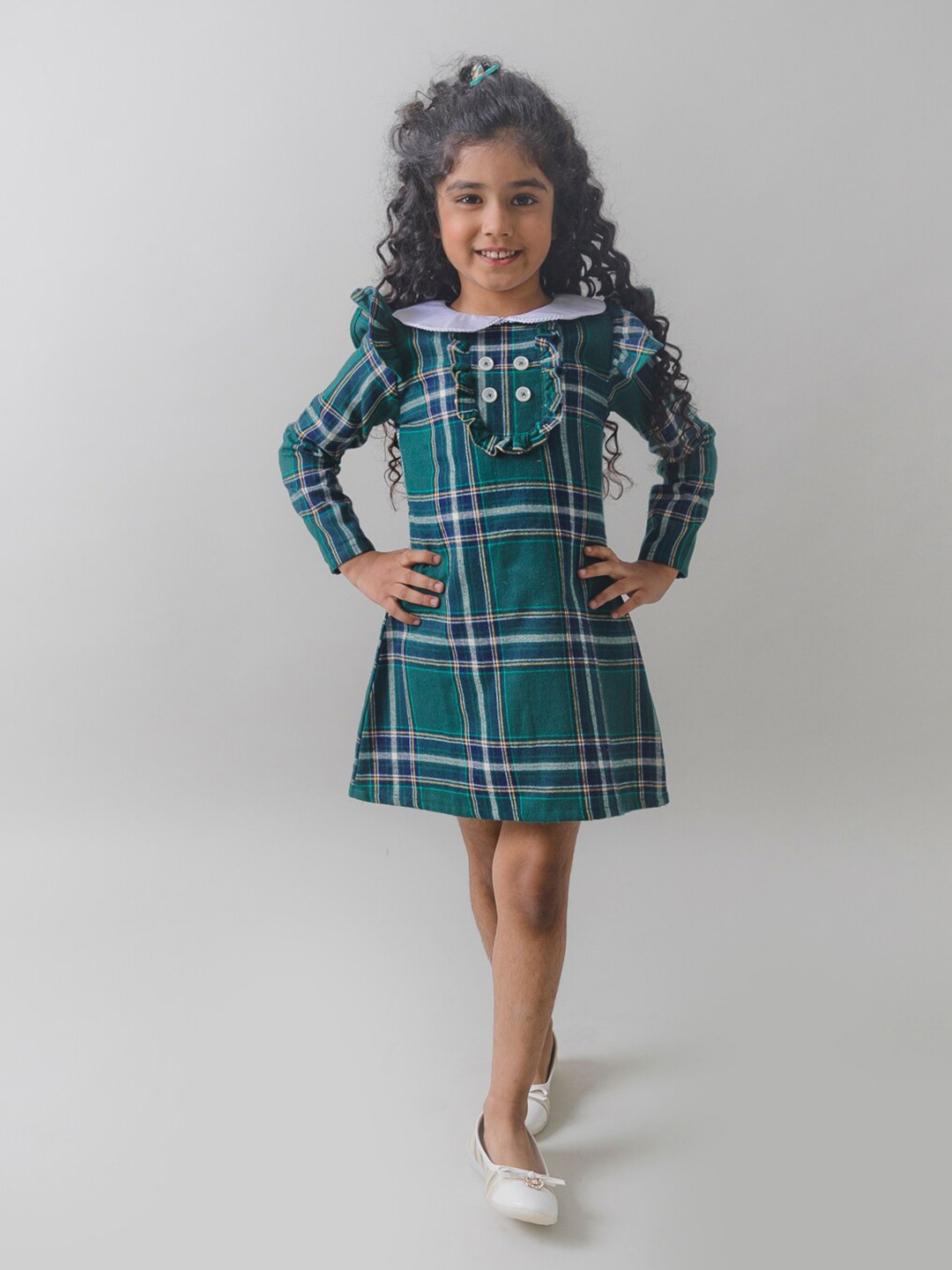 

Fairies Forever Girls Checked A-Line Dress, Green