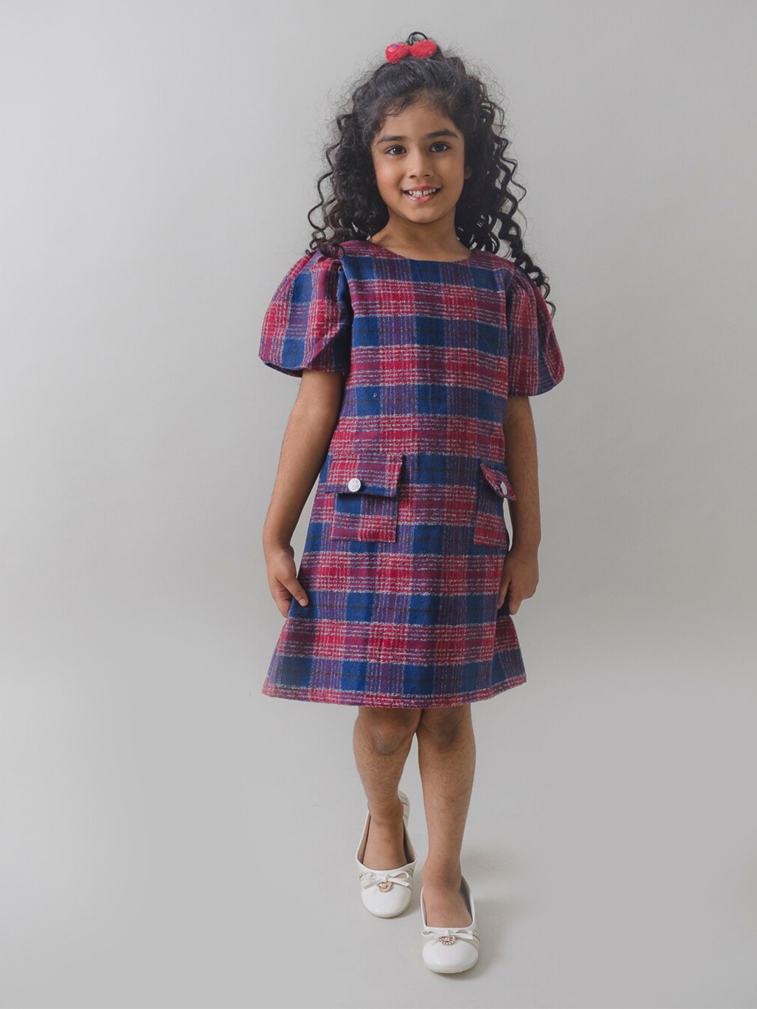 

Fairies Forever Checked Round Neck Cotton Dress, Red