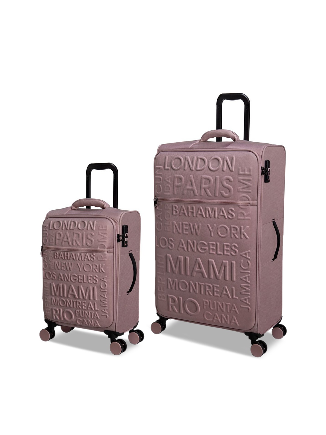 

IT luggage Set Of 2 Textured Hard-Sided Trolley Suitcase, Pink