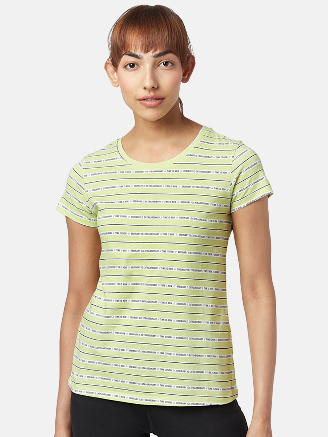 

Ajile by Pantaloons Women Typography Printed Cotton T-shirt, Green