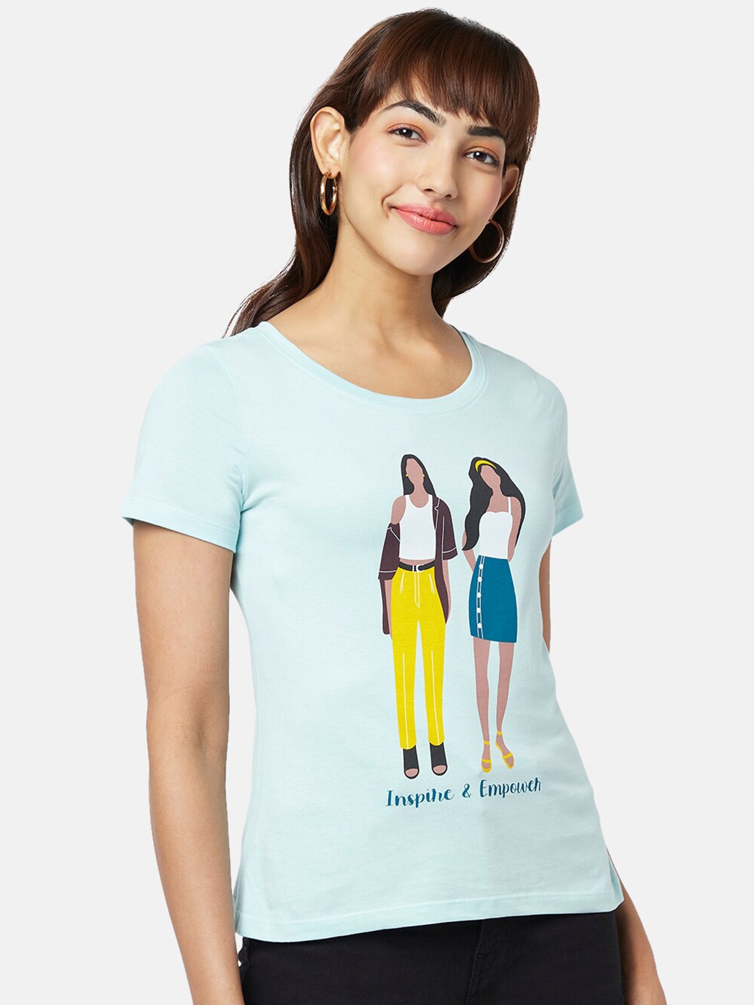 

Honey by Pantaloons Women Printed Cotton T-shirt, Blue