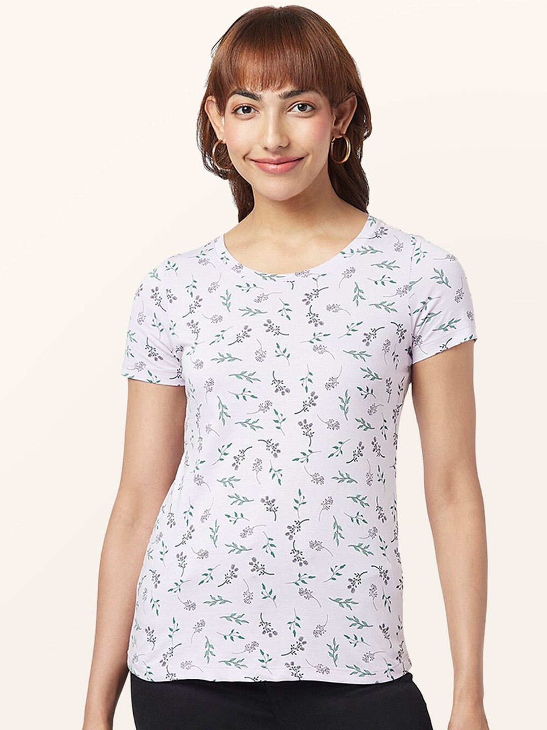 

Honey by Pantaloons Women Printed Cotton T-shirt, Purple