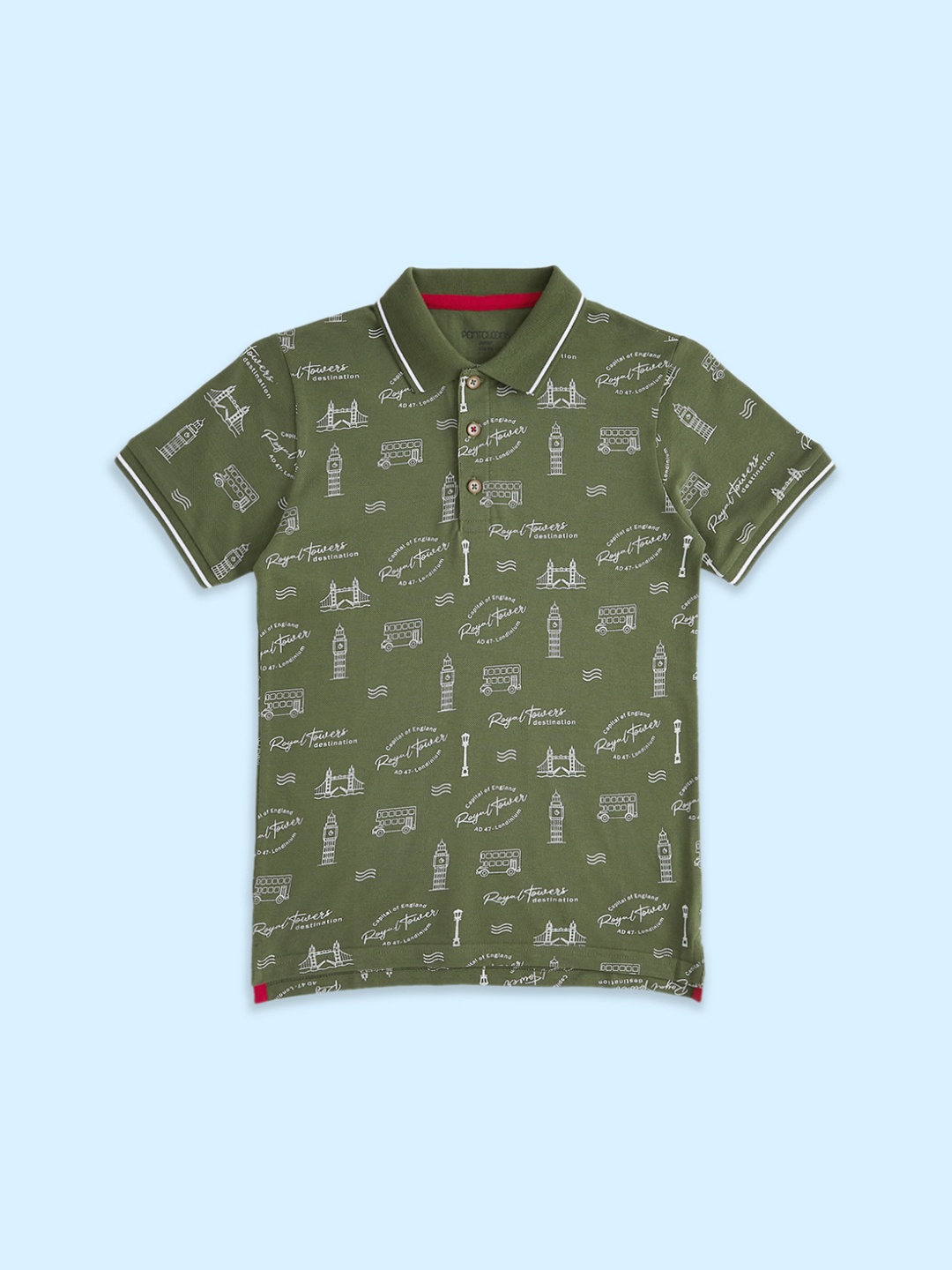 

Pantaloons Junior Boys Printed Polo Collar Cotton T-shirt, Olive