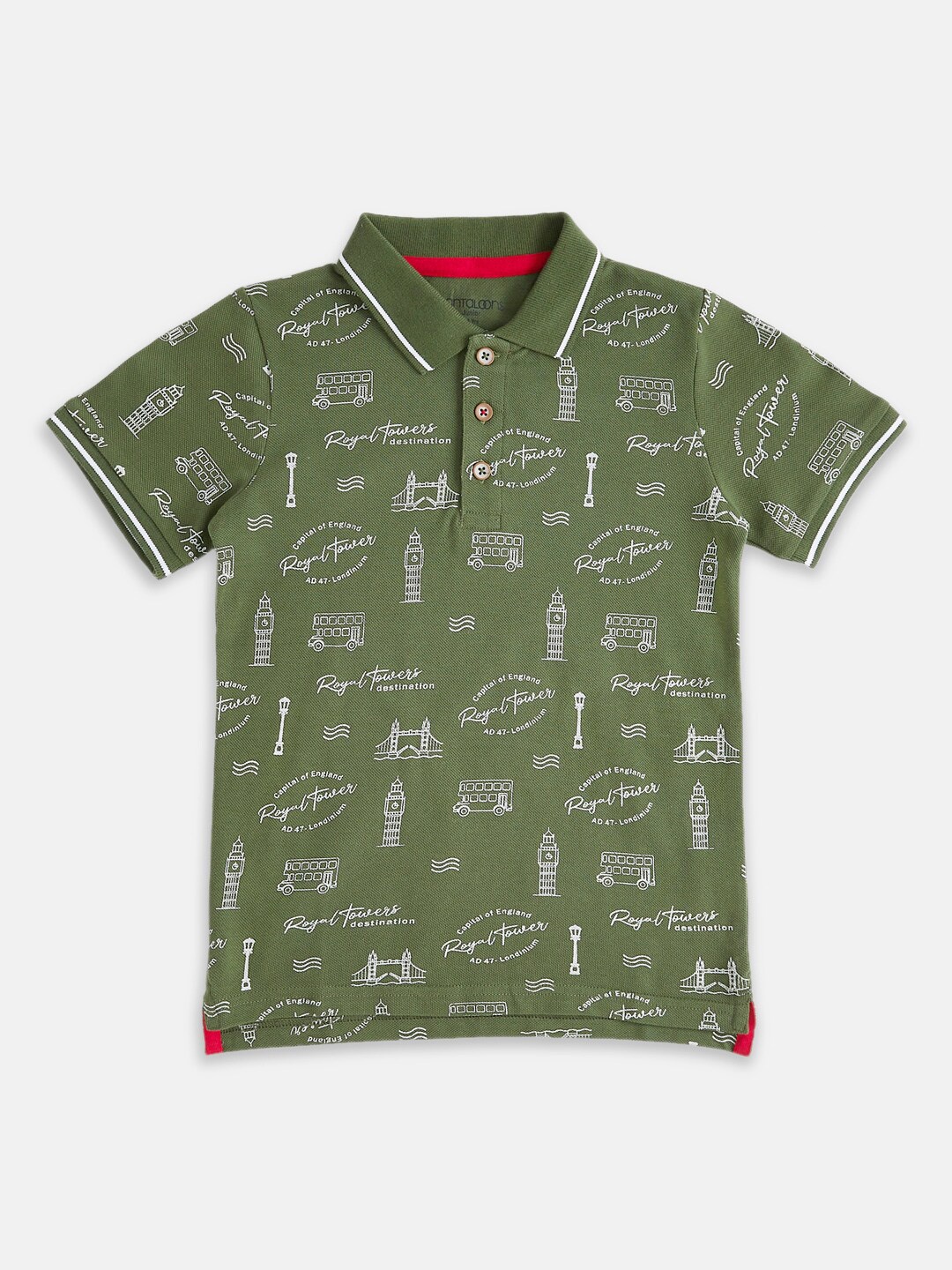 

Pantaloons Junior Boys Olive Green Printed Polo Collar Applique T-shirt