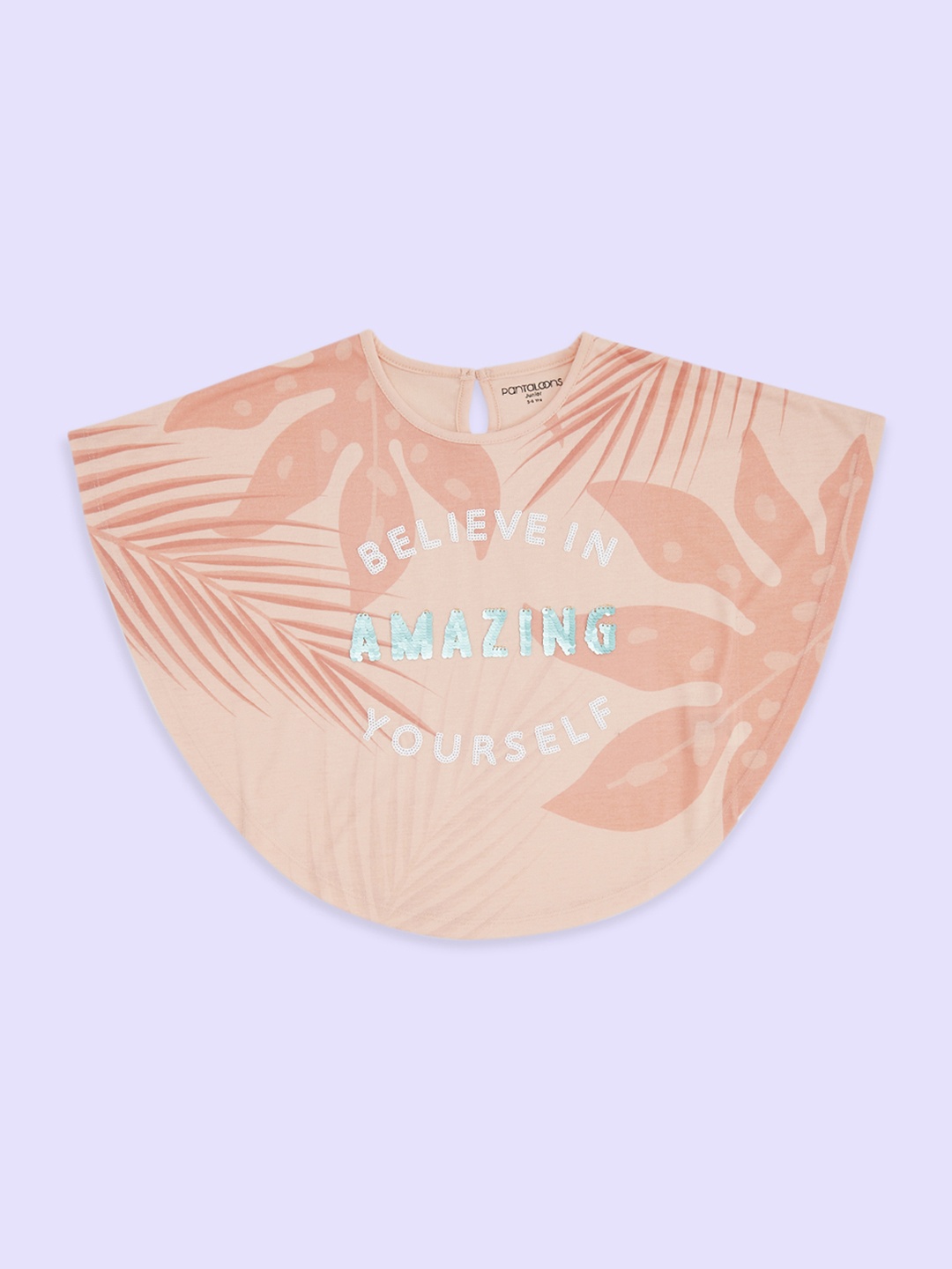 

Pantaloons Junior Girls Typography Printed Cotton T-shirt, Peach