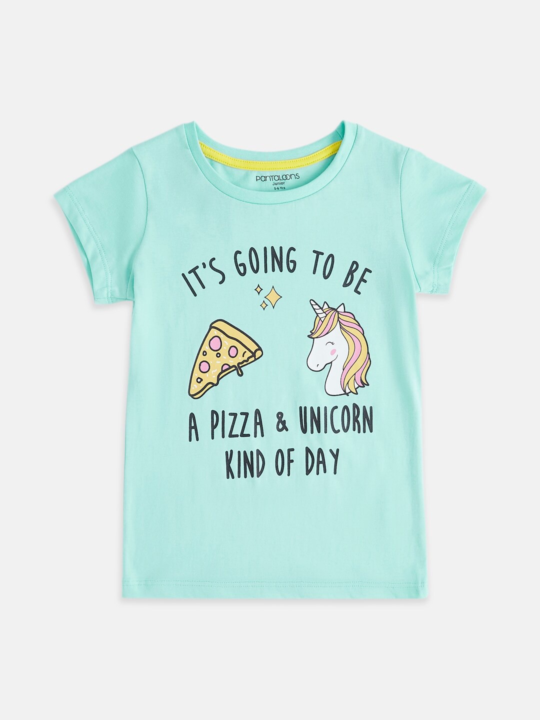 

Pantaloons Junior Girls Typography Printed Cotton T-shirt, Sea green