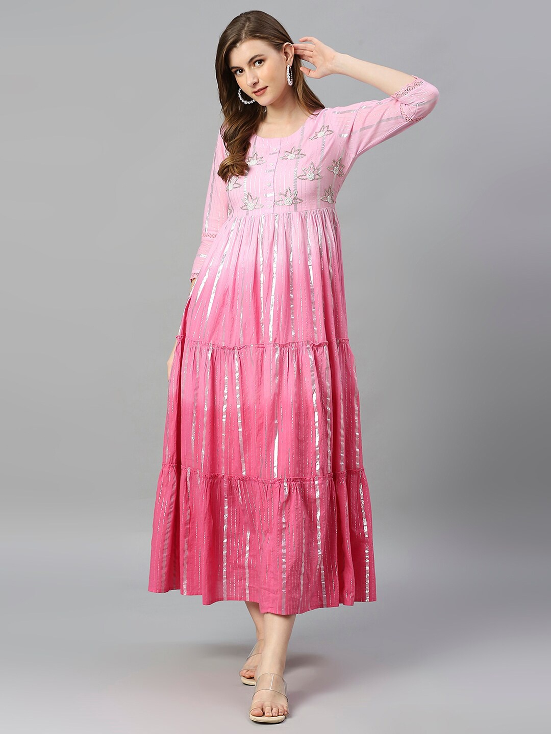

Aanyor Ethnic Motifs Dyed Maxi Dress, Pink