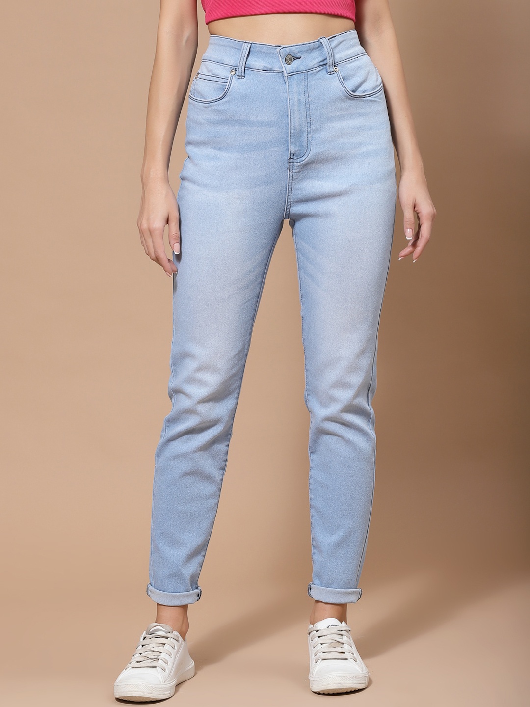 

KASSUALLY Women Blue Slim Fit High-Rise Light Fade Stretchable Jeans