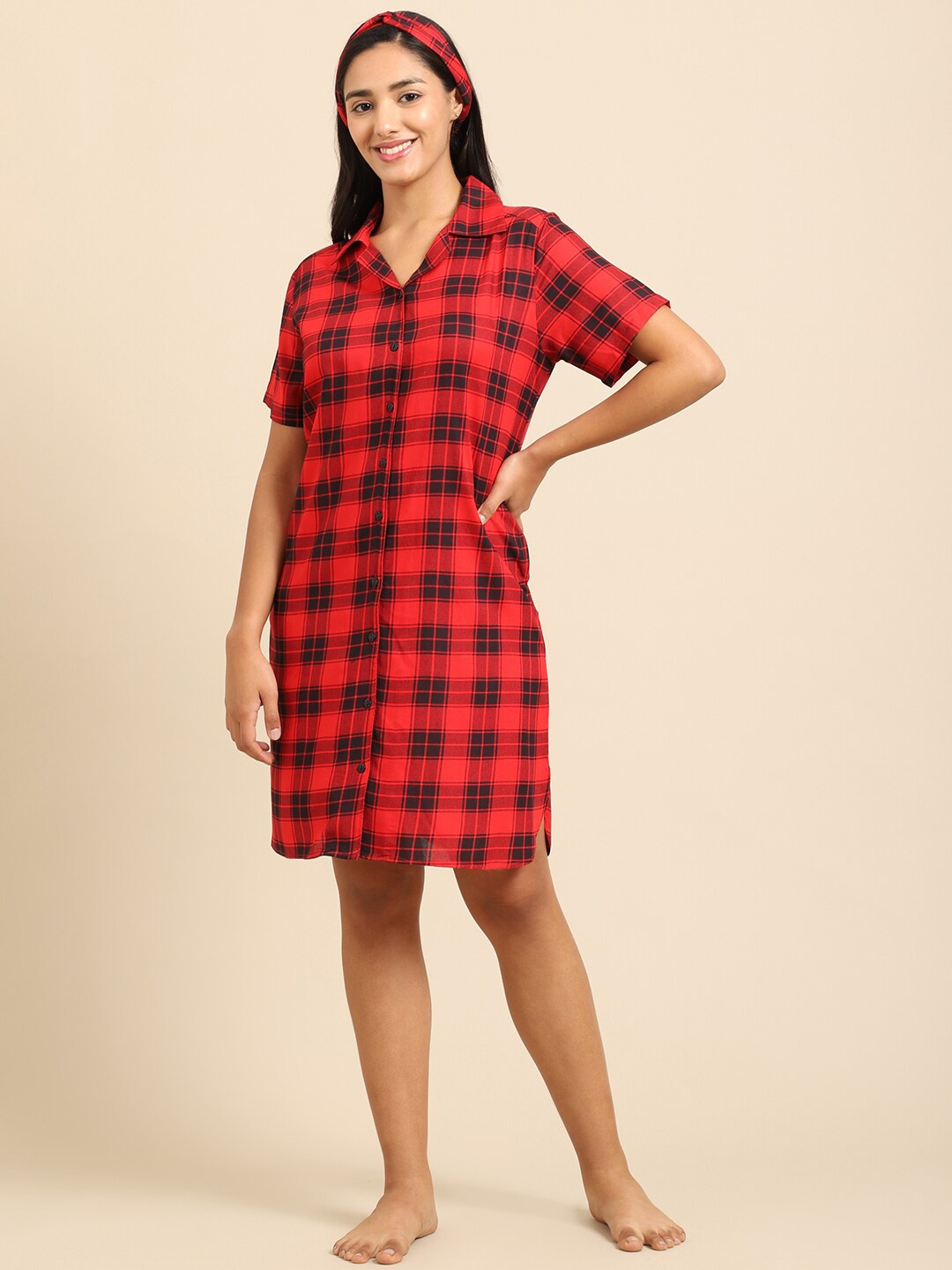 

Katn India Printed Pure Cotton Nightdress, Red
