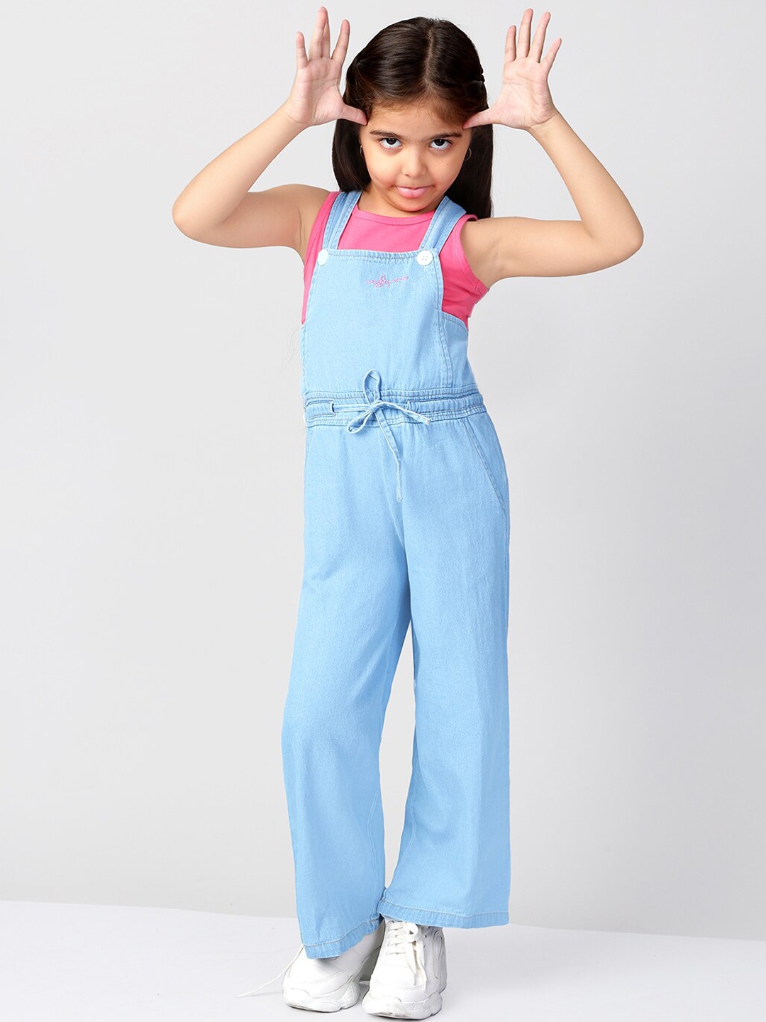 

Naughty Ninos Girls Pure Cotton Dungaree With Top, Blue