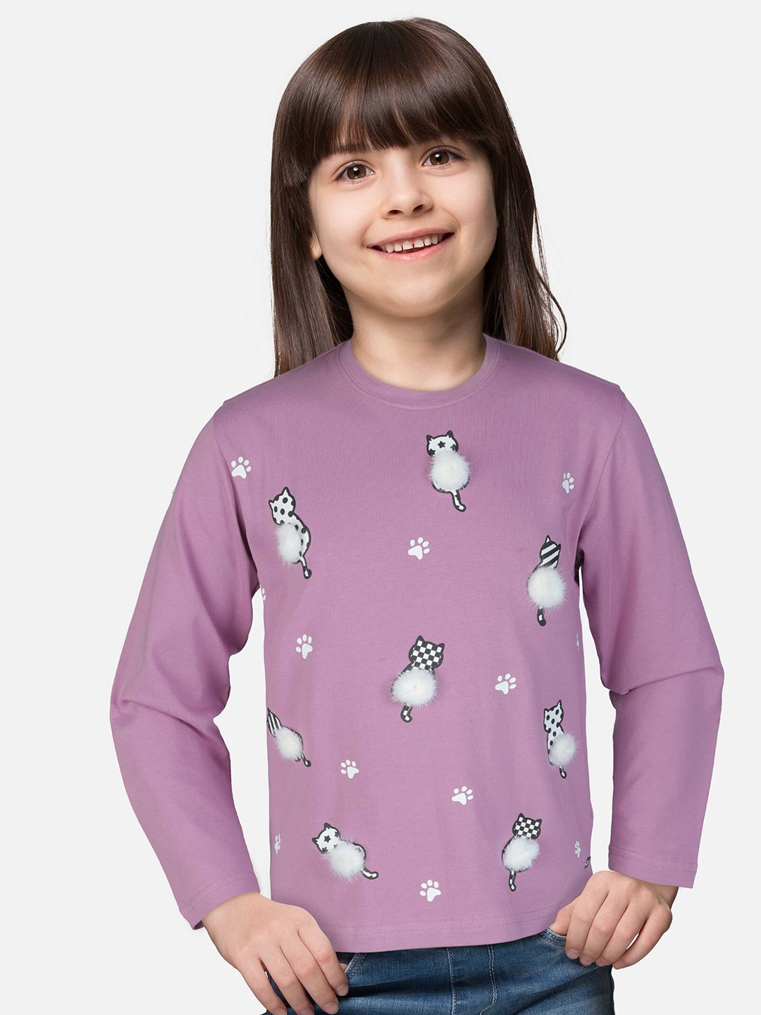 

Gini and Jony Girls Printed Cotton T-shirt, Purple