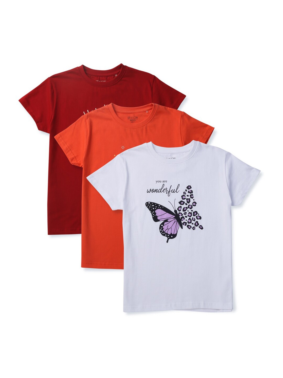

Gini and Jony Kids Girls Pack of 3 Cotton Printed Top, Red