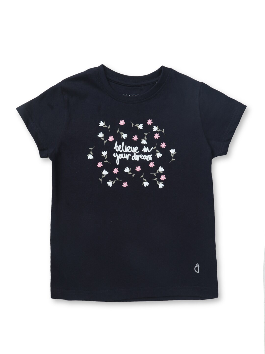 

Gini and Jony Girls Floral Printed Cotton T-shirt, Navy blue